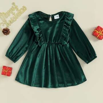 Toddler Baby Girl Velvet Ruffle Long Sleeve Dress Christmas Birthday Party Wedding Dresses Fall Wint...