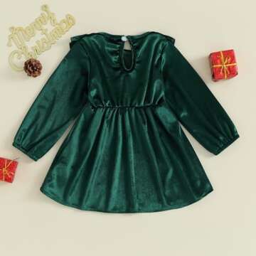 Toddler Baby Girl Velvet Ruffle Long Sleeve Dress Christmas Birthday Party Wedding Dresses Fall Winter Clothes (A-Green, 2-3 Years)