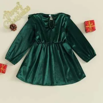 Toddler Baby Girl Velvet Ruffle Long Sleeve Dress Christmas Birthday Party Wedding Dresses Fall Winter Clothes (A-Green, 2-3 Years)