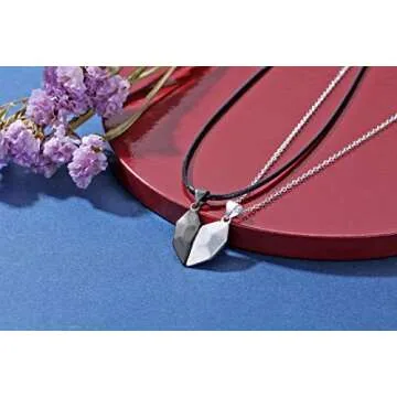 Jovivi 2 Pcs Heart Couples Necklaces for Men Women Black White Matching Pendant Friendship Distance Love Heart Jewelry for Boyfriend Girlfriend Valentines Gifts