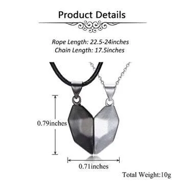 Jovivi 2 Pcs Heart Couples Necklaces for Men Women Black White Matching Pendant Friendship Distance Love Heart Jewelry for Boyfriend Girlfriend Valentines Gifts