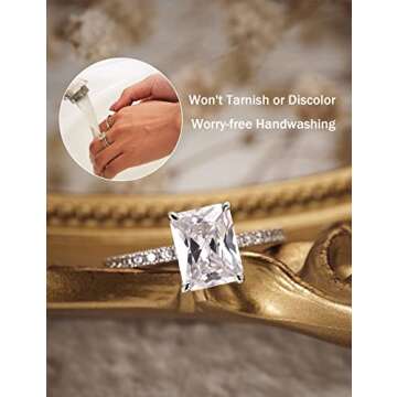 Oivley 3CT Radiant Cut Engagement Rings for Women, Emerald Cut Cubic Zirconia Fake Wedding Ring 925 ...