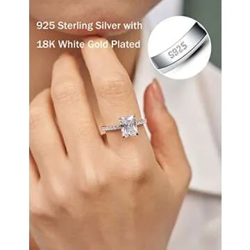 Oivley 3CT Radiant Cut Engagement Rings for Women, Emerald Cut Cubic Zirconia Fake Wedding Ring 925 Sterling Silver Cheap Travel Rings-70