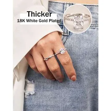 Oivley 3CT Radiant Cut Engagement Rings for Women, Emerald Cut Cubic Zirconia Fake Wedding Ring 925 Sterling Silver Cheap Travel Rings-70