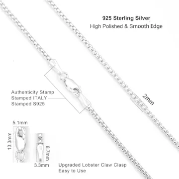 Waitsoul 925 Sterling Silver Box Chain Necklace Unisex