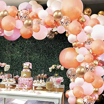 Rose Gold Balloon Garland Arch Kit, 150 Pieces Rose Gold Pink White and Gold Confetti Latex Balloons...