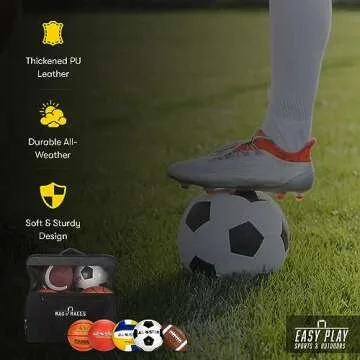 Easy Play Sports and Outdoors - Complete Sports Balls w/Bag, Pump for Boys - Kickball, Volleyball, Soccer Ball, Football, Basketball - Outdoor Play