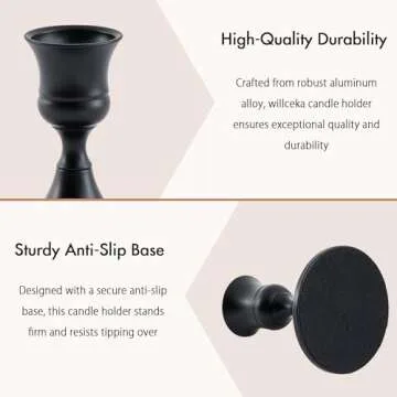 Willceka Black Taper Candle Holder, Candlestick Holders, Vintage Metal for Table Centerpieces Wedding Decor (Matte Black, 2 Pcs)