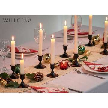 Willceka Black Taper Candle Holder, Candlestick Holders, Vintage Metal for Table Centerpieces Wedding Decor (Matte Black, 2 Pcs)
