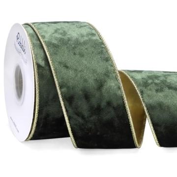 Ribbli Moss Green Velvet Wired Ribbon 2.5 Inch Metallic Moss Gold Crushed Velvet Christmas Ribbon fo...
