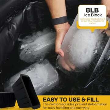 Polar Plunge Extra Large Ice Block Mold for Ice Bath, Cold Plunge or Coolers - Food-Grade Silicone Ice Block Maker with Reinforced Steel Rims - Big Cube Ice Mold - 8Lb Capacity - Black