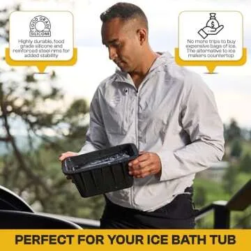 Polar Plunge Extra Large Ice Block Mold for Ice Bath, Cold Plunge or Coolers - Food-Grade Silicone Ice Block Maker with Reinforced Steel Rims - Big Cube Ice Mold - 8Lb Capacity - Black