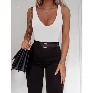 SAUNGKUAI Women’s Sexy Plunge Bodysuit for Night Out