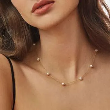 SHERLOVE Pearl Necklace for Women, 14K Gold Plated Dainty Pearl Choker Necklace for Women Delicate Gold Necklace Women Everyday Gold Jewelry