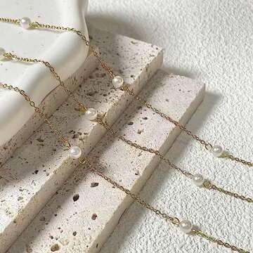 SHERLOVE Pearl Necklace for Women, 14K Gold Plated Dainty Pearl Choker Necklace for Women Delicate Gold Necklace Women Everyday Gold Jewelry