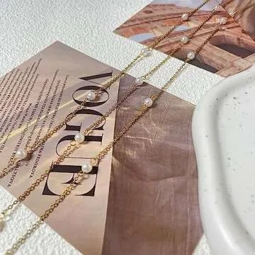 SHERLOVE Pearl Necklace for Women, 14K Gold Plated Dainty Pearl Choker Necklace for Women Delicate Gold Necklace Women Everyday Gold Jewelry