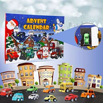 ATDAWN Christmas Advent Calendar 2024 with 24 Different Vehicles, Car Advent Calendar for Kids, Car Stocking Stuffer Toys, Countdown to Christmas for Kids Toddlers Teen Boys and Girls