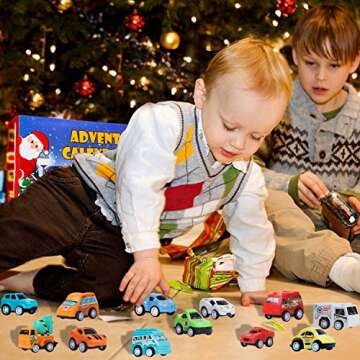 ATDAWN Christmas Advent Calendar 2024 with 24 Different Vehicles, Car Advent Calendar for Kids, Car Stocking Stuffer Toys, Countdown to Christmas for Kids Toddlers Teen Boys and Girls