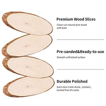 FEZZIA Natural Wood Slices, 3Pcs Oval Shaped Craft Unfinished Wood kit with Rope for Christmas Decorations, DIY Crafts, Arts Wood Slices, Wedding Ornaments, 13.8 - 15.7 Inches (3PCS)