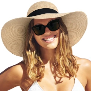 FURTALK Womens Sun Straw Hat Wide Brim UPF 80 Summer Hat Foldable Packable Floppy Beach Hats for Wom...