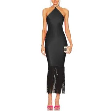 JLCNCUE Elegant Halter Neck Bodycon Midi Dress for Parties