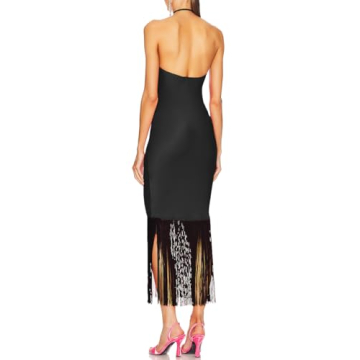 JLCNCUE Elegant Halter Neck Bodycon Midi Dress for Parties