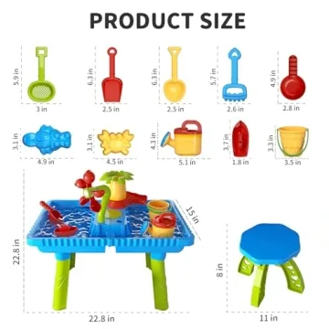 TEMI Sand Water Table for Outdoor Fun with 27 Accessories