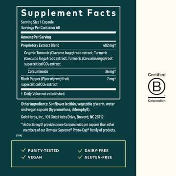 Gaia Herbs Turmeric Supreme Extra Strength - Helps Reduce Occasional Swelling from Normal Wear & Tear - with Turmeric Curcumin & Black Pepper - 60 Vegan Liquid Phyto-Capsules (Up to 60-Day Supply)