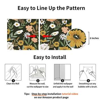 Cismmy Large Floral Peel and Stick Wallpaper Boho Removable Wallpaper for Bedroom Bathroom Easy Peel Off Wallpaper Stick on Wallpaper Vintage Renter Friendly Wall Paper 17.7" x 394"