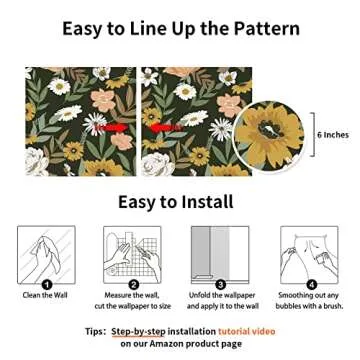 Cismmy Large Floral Peel and Stick Wallpaper Boho Removable Wallpaper for Bedroom Bathroom Easy Peel Off Wallpaper Stick on Wallpaper Vintage Renter Friendly Wall Paper 17.7" x 394"