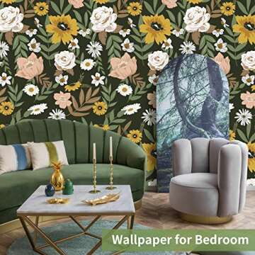 Cismmy Large Floral Peel and Stick Wallpaper Boho Removable Wallpaper for Bedroom Bathroom Easy Peel Off Wallpaper Stick on Wallpaper Vintage Renter Friendly Wall Paper 17.7" x 394"