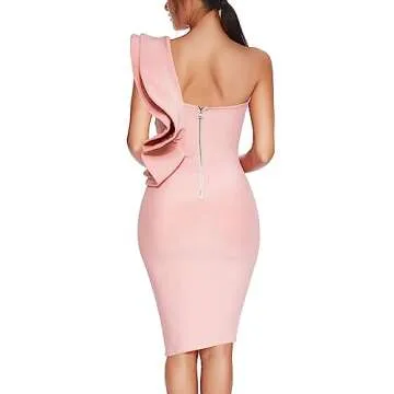 Stunning Women's Ruffles One Shoulder Split Bodycon Bandage Evening Party Dress