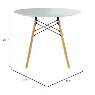Round Dining Table, White Kitchen Table, Pedestal Coffee Table, Modern Leisure Table with Wooden Legs and MDF Top, also for Office & Conference