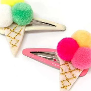 Meri Meri Pompom Ice Cream Hair Slides - Pack of 2 - Embroidered Felt with Gold Thread & Pompoms