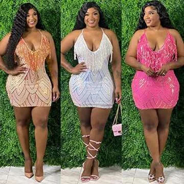 WUSENST Women's Mini Party Dress | Sexy Sparkly Bodycon Sequin Dress