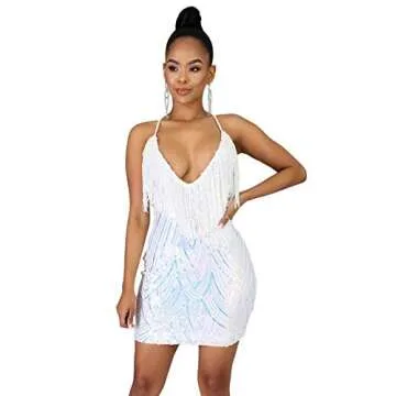 WUSENST Sparkly Backless Mini Party Dress for Women
