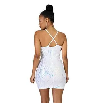 WUSENST Sparkly Backless Mini Party Dress for Women