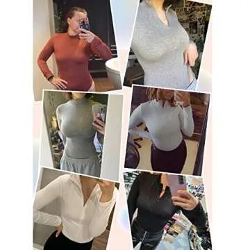 Decimalpt Women Zip Up Bodysuit Long Sleeve Brown