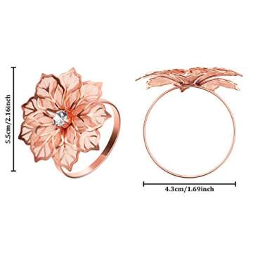 Hotop 12 Pcs Hollow Out Flower Napkin Rings Fall Napkin Ring Holder Metal Serviette Buckles Set for Dinner Thanksgiving Christmas Wedding Banquet Table Plates Decoration