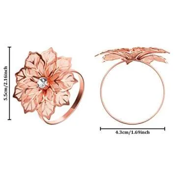 Hotop 12 Pcs Hollow Out Flower Napkin Rings Fall Napkin Ring Holder Metal Serviette Buckles Set for Dinner Thanksgiving Christmas Wedding Banquet Table Plates Decoration