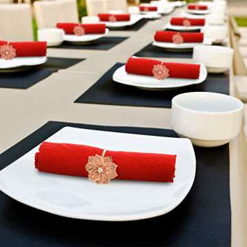 Hotop 12 Pcs Hollow Out Flower Napkin Rings Fall Napkin Ring Holder Metal Serviette Buckles Set for Dinner Thanksgiving Christmas Wedding Banquet Table Plates Decoration