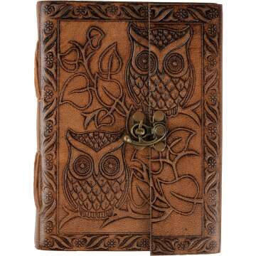 Owl Leather Journal - Vintage Handmade Notebook