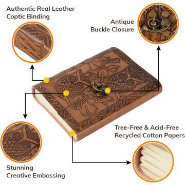 Owl Leather Journal - Vintage Handmade Notebook