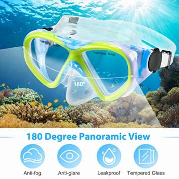 Kids Snorkel Set Dry Top Snorkeling Gear for Kids Youth Boys Girls Junior Age 5-15,Tempered Glass Swimming Diving Mask and Snorkel Set 180 Degree Panoramic View (Blue)