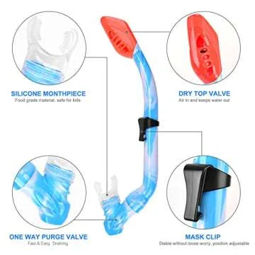 Kids Snorkel Set Dry Top Snorkeling Gear for Kids Youth Boys Girls Junior Age 5-15,Tempered Glass Swimming Diving Mask and Snorkel Set 180 Degree Panoramic View (Blue)