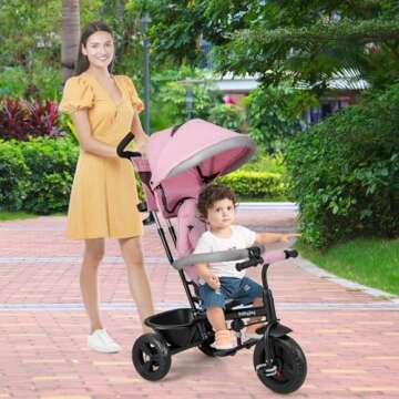 BABY JOY 4-in-1 Toddler Tricycle with Adjustable Canopy & Safety Features