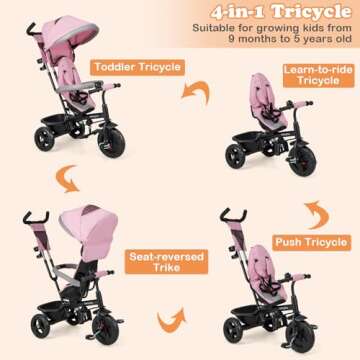 BABY JOY 4-in-1 Tricycle for Toddler Fun & Safety