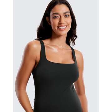 CRZ YOGA Women Butterluxe Sleeveless Tank Maternity Dress Split Ruched Pregnancy Square Neck Bodycon Casual Baby Shower Black Medium