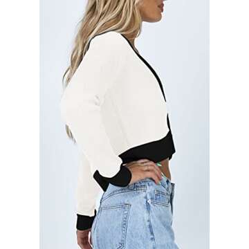 Shawhuwa Cardigan Sweaters for Women V-Neck Button Front Long Sleeve Cozy Cropped Cardigan White S