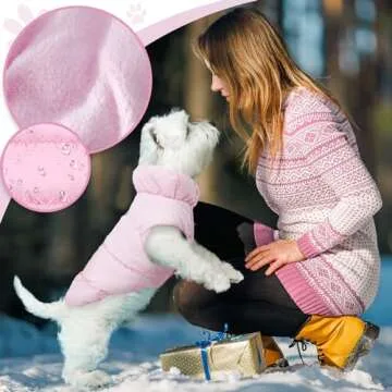 ABRRLO Winter Warm Dog Jacket for Small Medium Dogs Cat Cold Weather Coats with Harness Paded Dog Fleece Vest Waterproof Windproof Dog Snow Jacket Pet Puppy Clothes（Pink,XS）